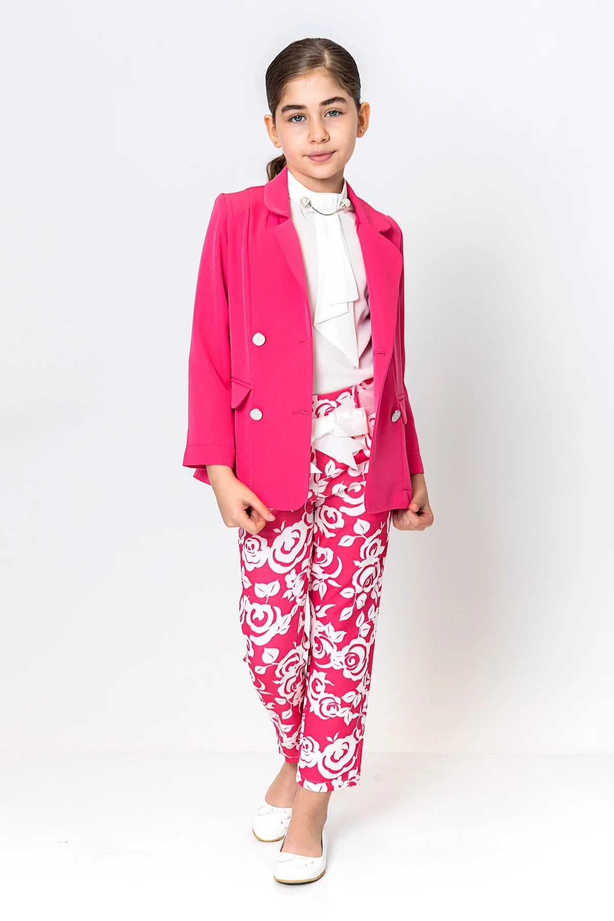 Girl Pink Floral Belted Pants