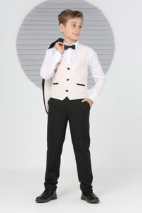 Boys Pageboy Shimmery Wedding Tuxedo Suit in Beige Slim Fit 5 Piece Special Occasion Outfit