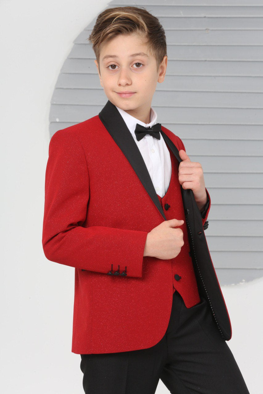 Red Shimmery 5Piece Boy Tuxedo