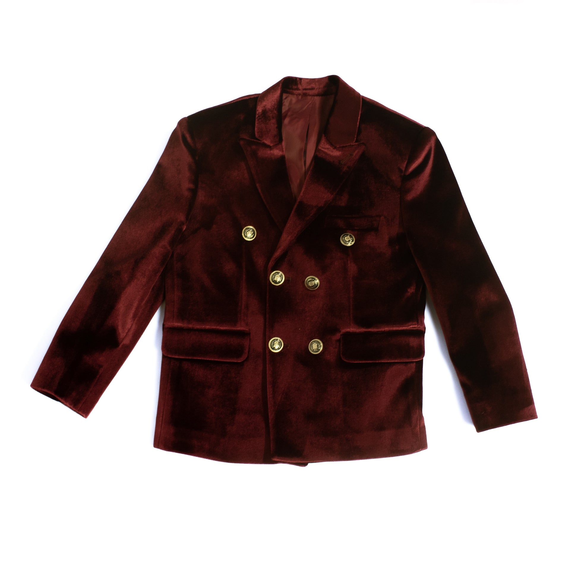 Burgundy Double Breasted Velvet Boy Blazer